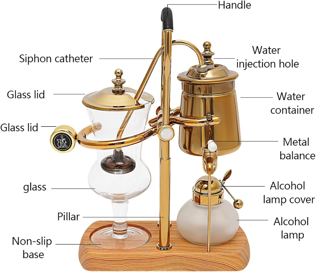 400ML Coffee Maker Belgian Luxury Royal Family Balance Syphon Coffee Maker Belgium Siphon Brewer Elegant Design Retro-Style Gravity Vintage Coffee Maker Vacuum Brewing System Copper