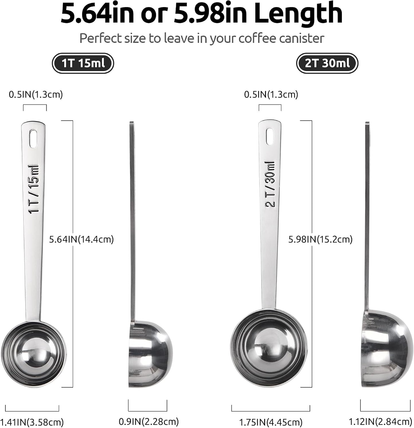U-Taste Coffee Scoop 1&amp;2 Tablespoon, 4.3in Long Handle Tbsp Measuring Spoon | 18/8 Stainless Steel Tablespoon Scoop, Long Metal Coffee Spoon Scooper, Coffee Meansure Scoop for Ground Coffee Bean Espresso