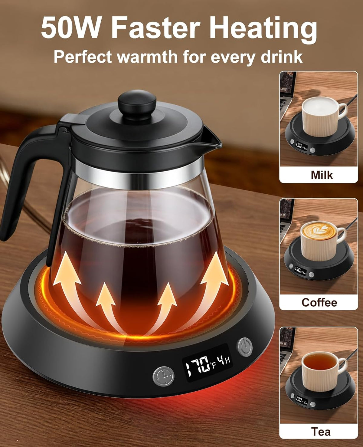 Kepwam Mug Warmer for Desk, Coffee Warmer with 3 Temp Settings &amp; 2-9H Timer