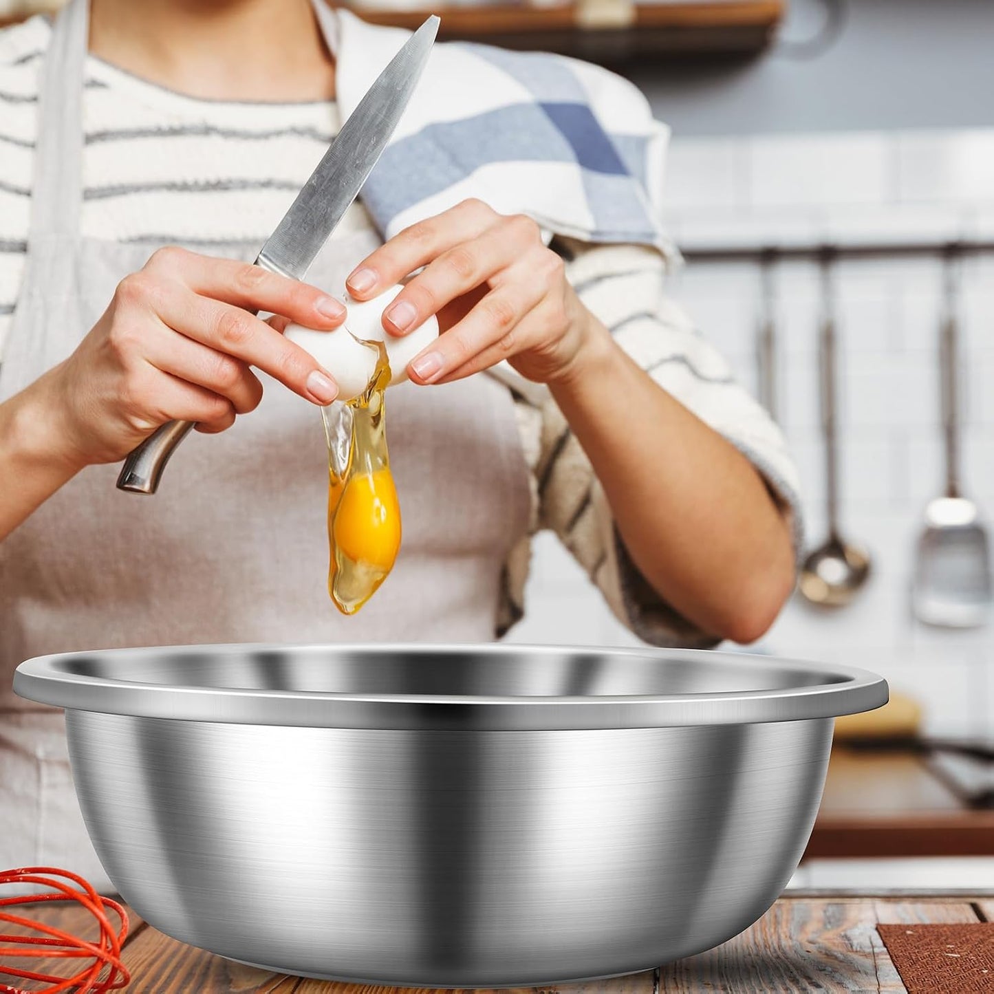 Set of 3 Extra Large Stainless Steel Mixing Bowls Large Mixing Container Easy to Clean, Nesting Bowls for Space Saving Storage for Cooking, Baking(201 Stainless Steel,13, 16, 20 Quart)