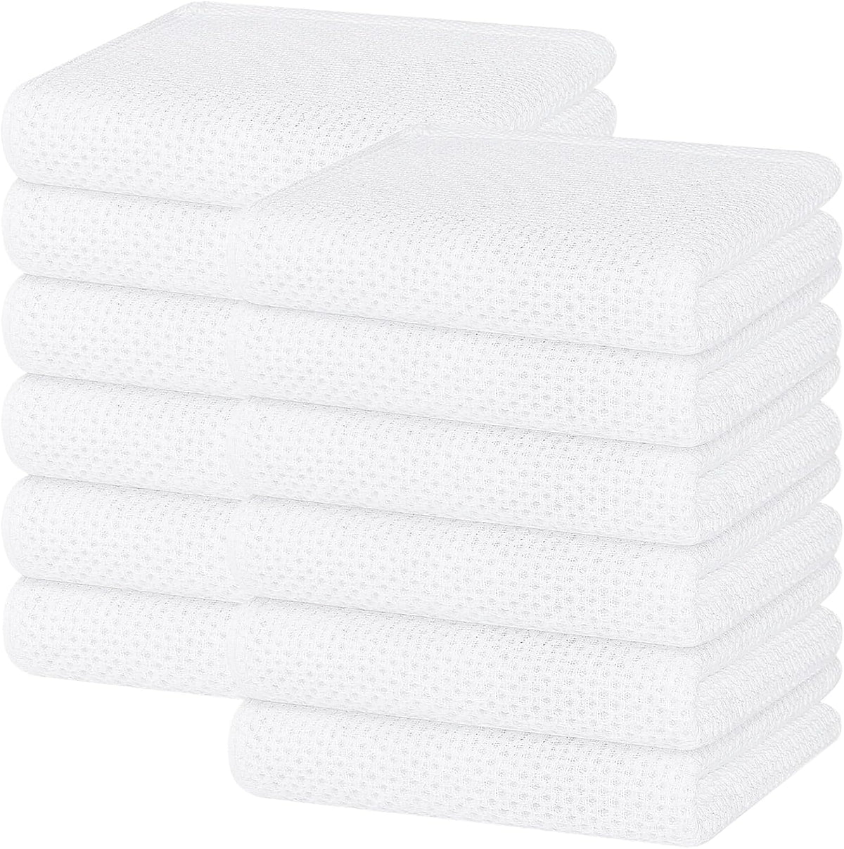 Homaxy 100% Cotton Waffle Weave Kitchen Dish Towels, Ultra Soft Absorbent Quick Drying Cleaning Towel, 13 x 28 Inches, 12-Pack, White