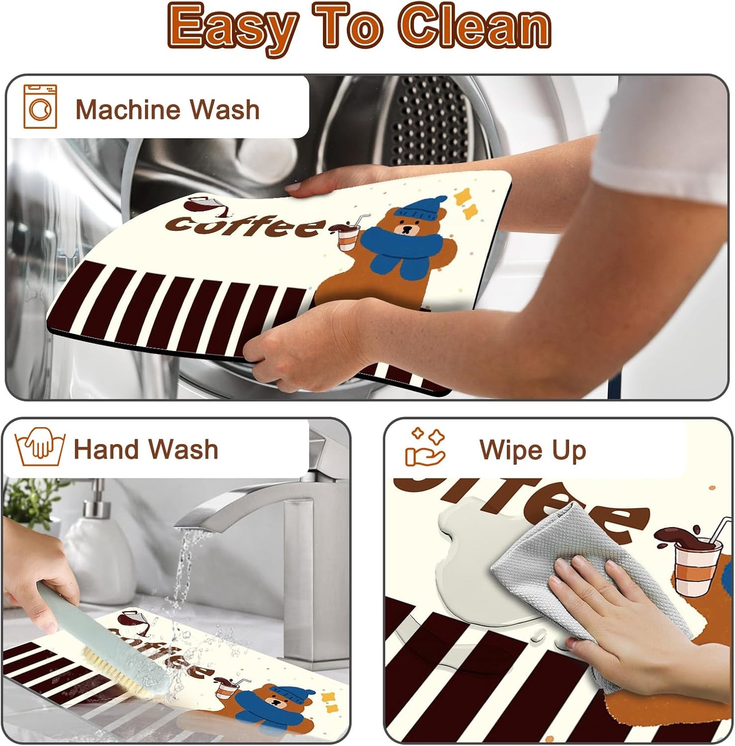 Coffee Bar Mat for Espresso Machine, 12" X 20" Dish Drying Mat for Kitchen Counter, Quick Dry Waterproof and Stain-Resistant Countertop Protector for Coffee Maker, Cups &amp; Dishes, Bear Coffee