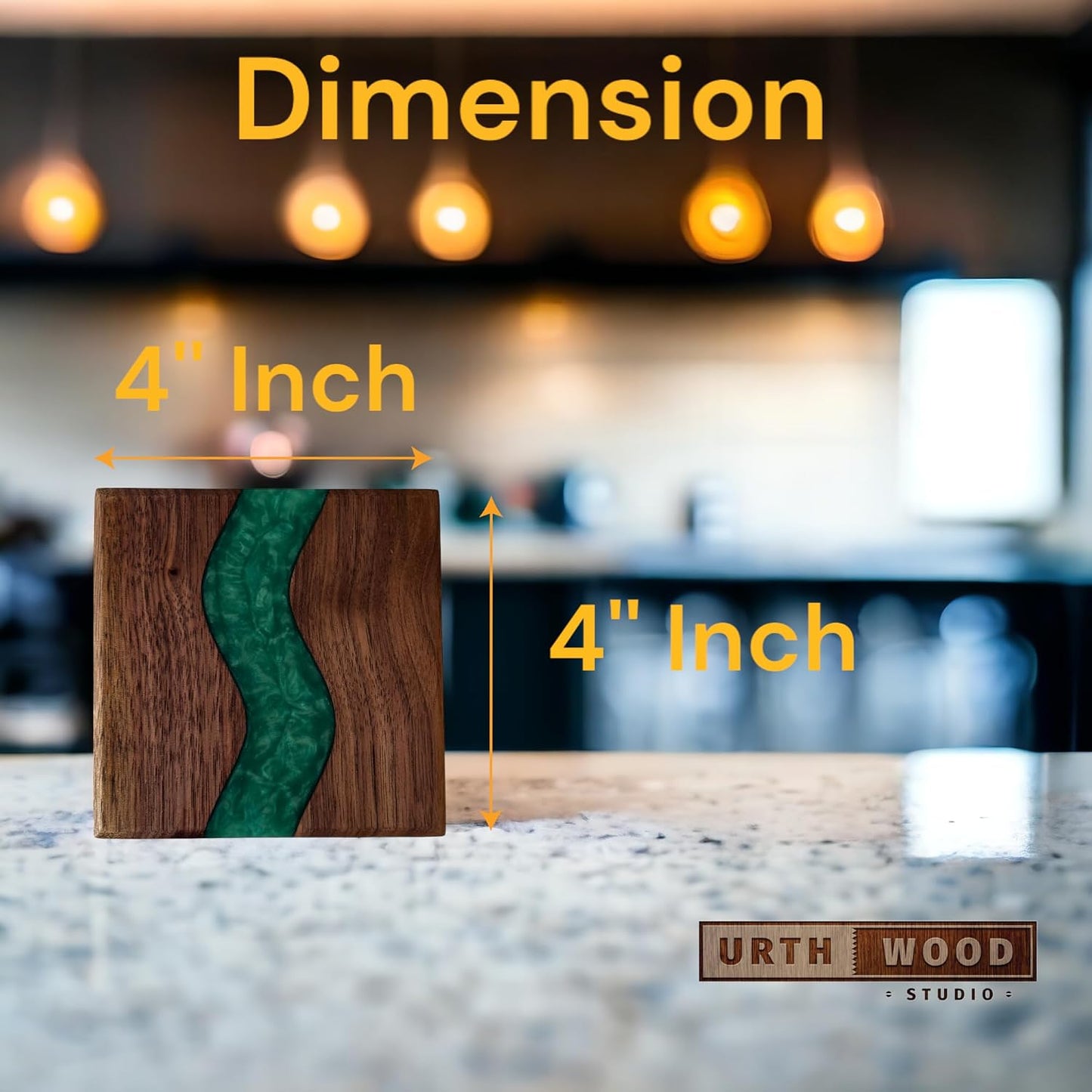 Wood Coaster Set for Drinks | Handmade with Dark Walnut &amp; Natural Wood Sealant Finish for Water Resistance, Easy Cleaning &amp; No Stains | Epoxy Resin River (4 Pieces) (Green)