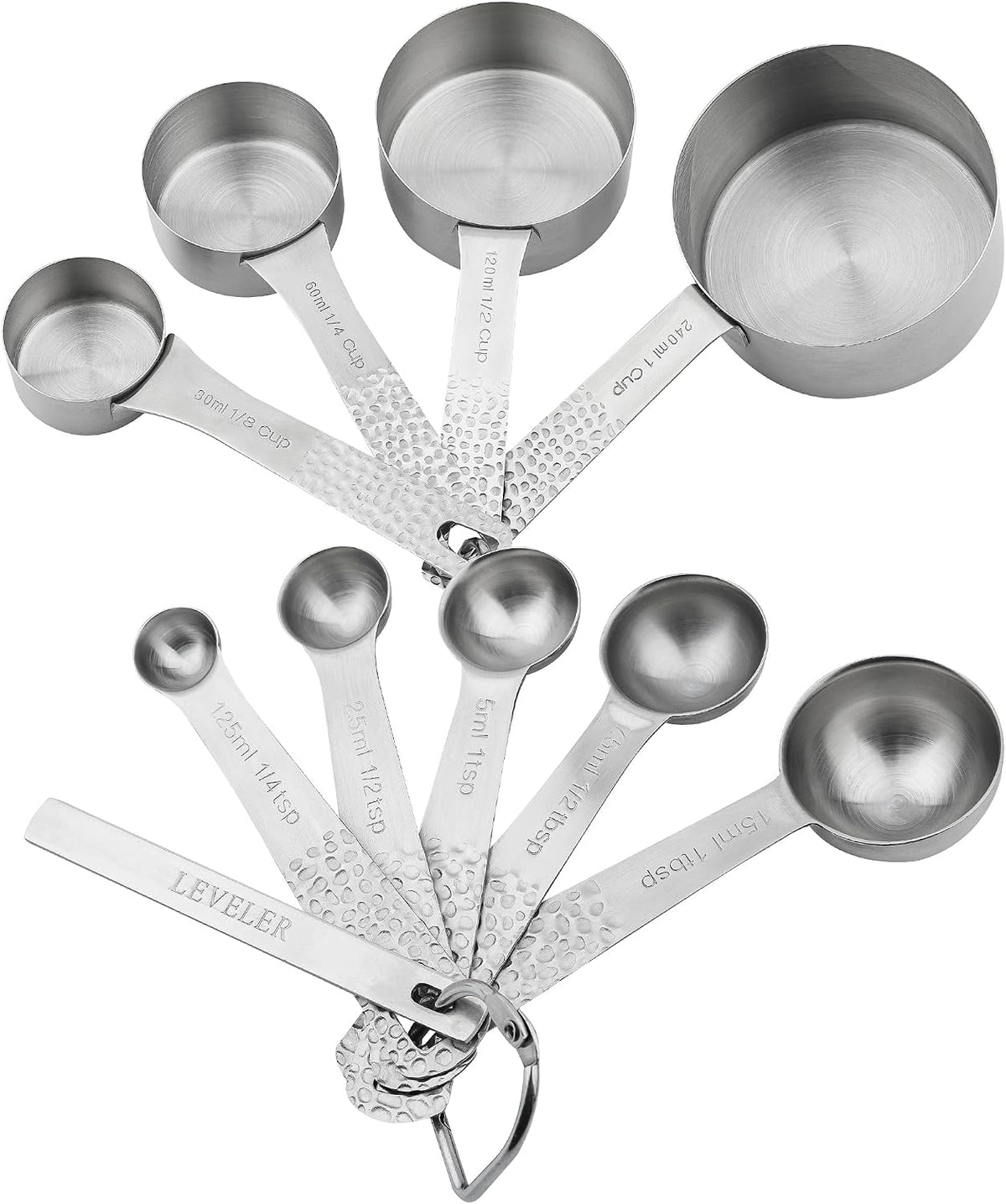 18/8 Stainless Steel Measuring Cups and Spoons Set 10 for Baking &amp; Kitchen, Metric &amp; US Metal 4 Measuring Cups and 5 Measuring Spoons with 1 Leveler