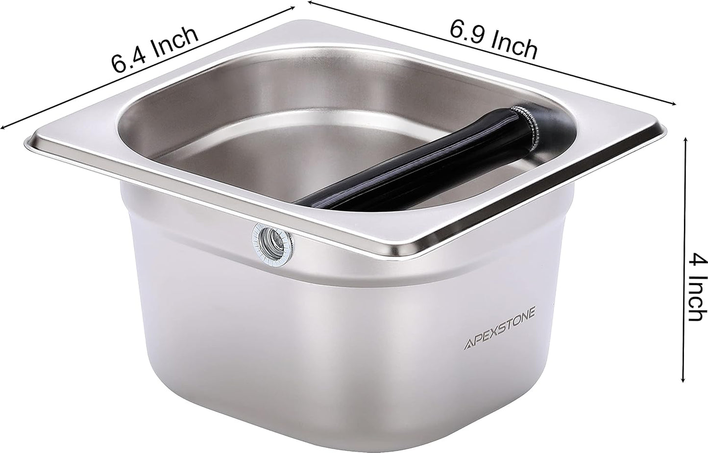 Coffee Knock Box Stainless Steel, 6.9 Inch Espresso Knock Box for Espresso Coffee Grounds, Built-In Knock Box with Rubber Knock Bar, 1.5L Large Capacity for Home Barista &amp; Coffee Bar