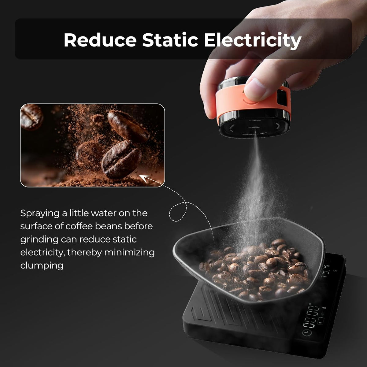 IKAPE Magnetic Rechargeable Coffee Bean Spray Bottle, 20ml Anti-Static RDT Tool for Espresso Grinders, Barista Coffee Accessories