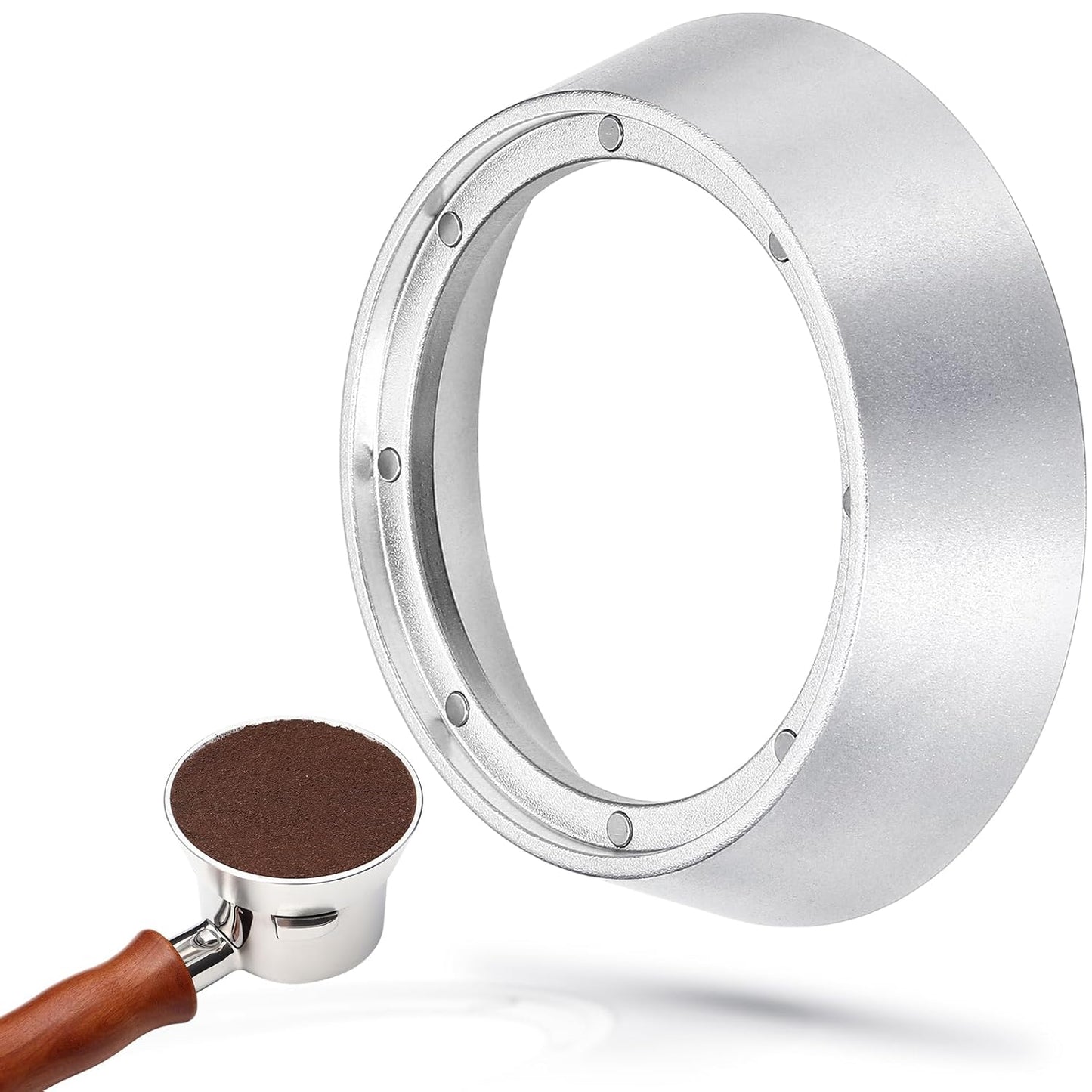 54mm Silver Magnetic Dosing Funnel, Lightweight Coffee Machine Dosing Ring with 9 Magnets, Aluminum 