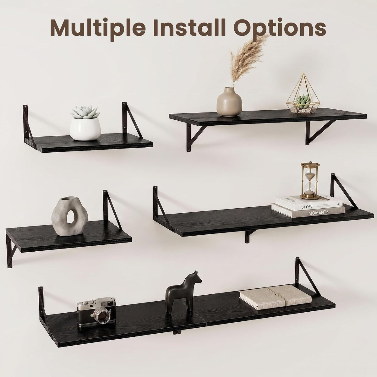 Dreamland Wall Mounted Floating Shelves Set of 2, 24x12, Black