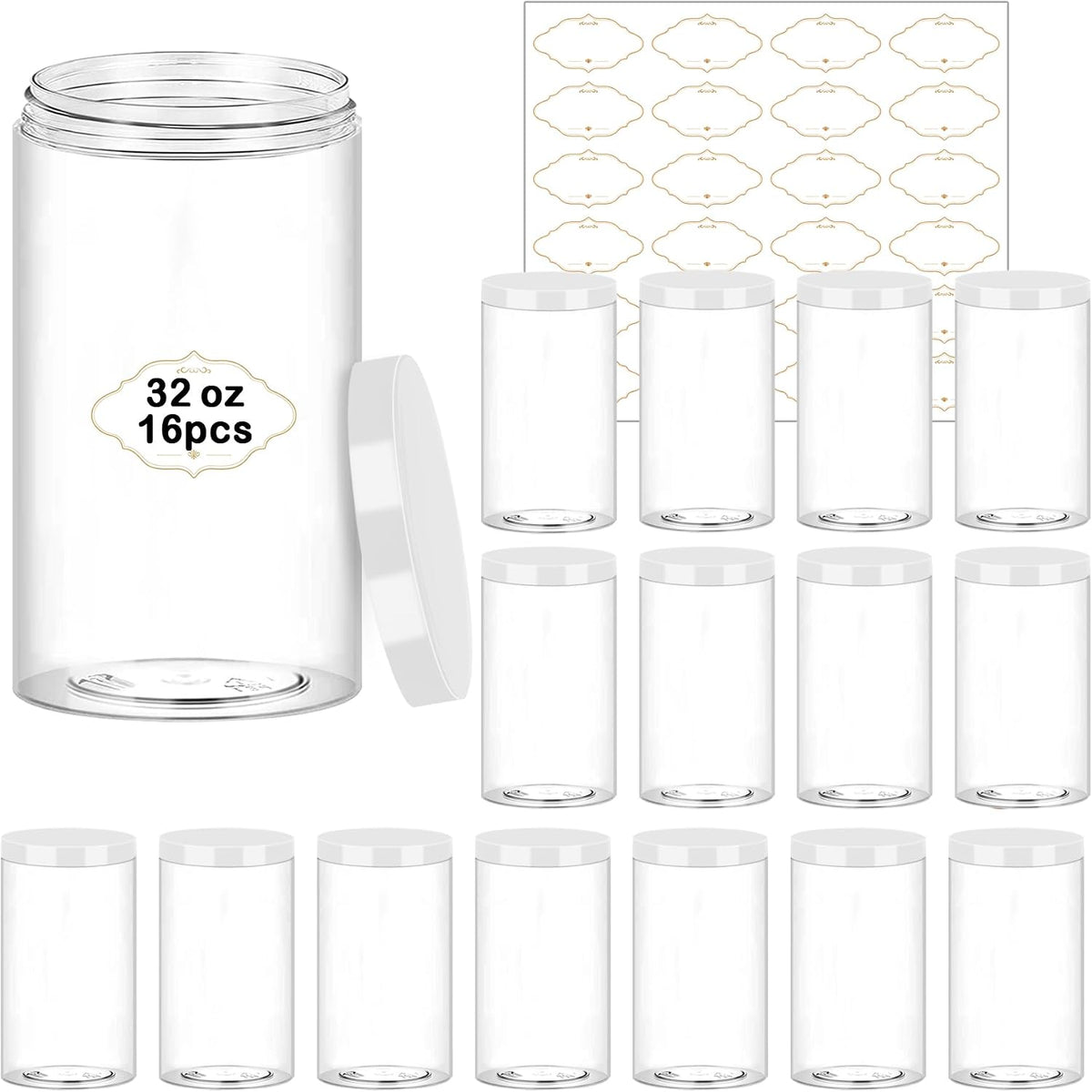 PeacePeo 32 OZ Plastic Jars with Lids
