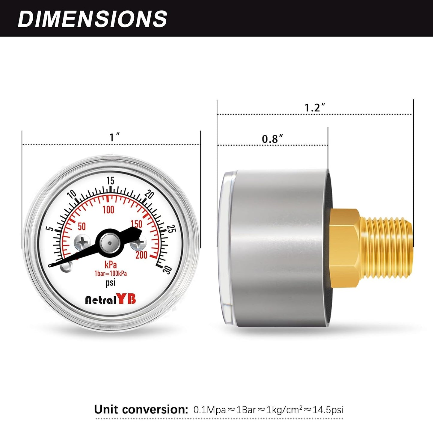 Mini1 Inch Pressure Gauge, 0-30 Psi Air Gauge, Lead-Free.Stainless Steel Case, 1/8" NPT Back Mount, Pressure Gauge for Water Air Pressure Test