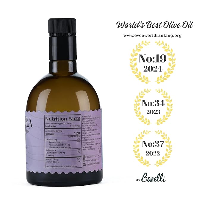 Solivera Mini Verde Extra Virgin Olive Oil Cold Pressed, 300+ High Polyphenols, Baby-Friendly Blend, Smooth & Light, Single-Origin Organic Olive Oil, Hand Picked Early Harvest - 16.8 fl. oz. (Mini Verde)