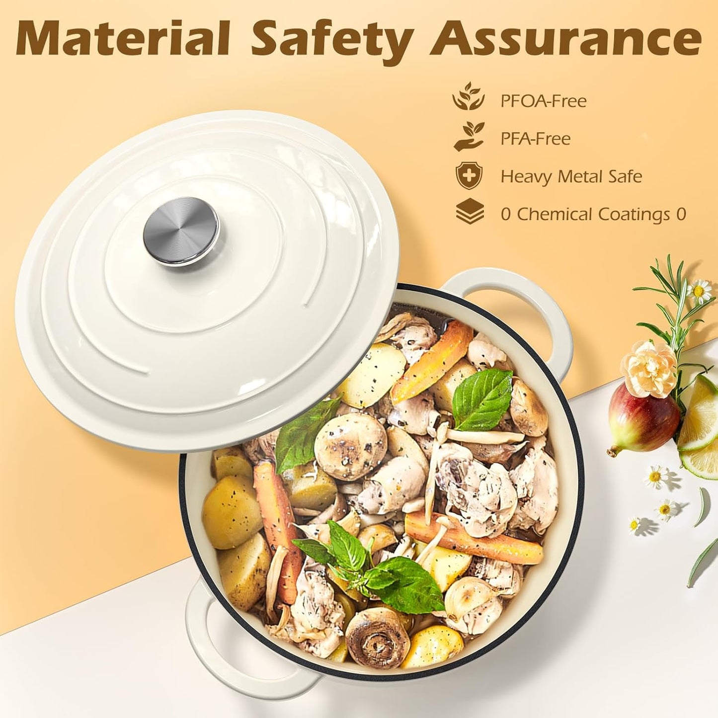 Enameled Cast Iron Dutch Oven - Umite Chef 5QT Pot with Lid & Cotton Potholders - Heavy-Duty Cookware for Bread Baking