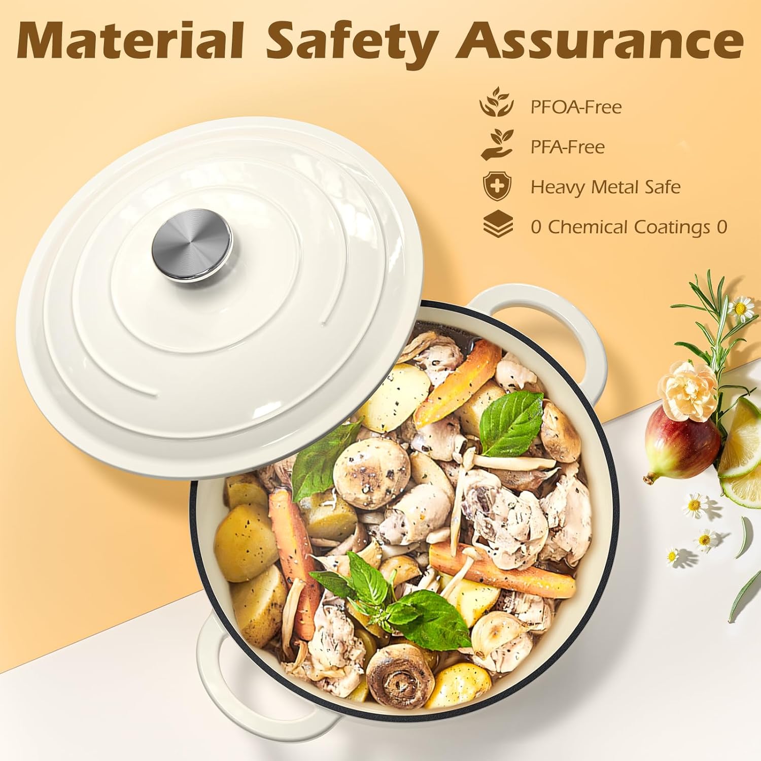 Enameled Cast Iron Dutch Oven - Umite Chef 5QT Pot with Lid & Cotton Potholders - Heavy-Duty Cookware for Bread Baking