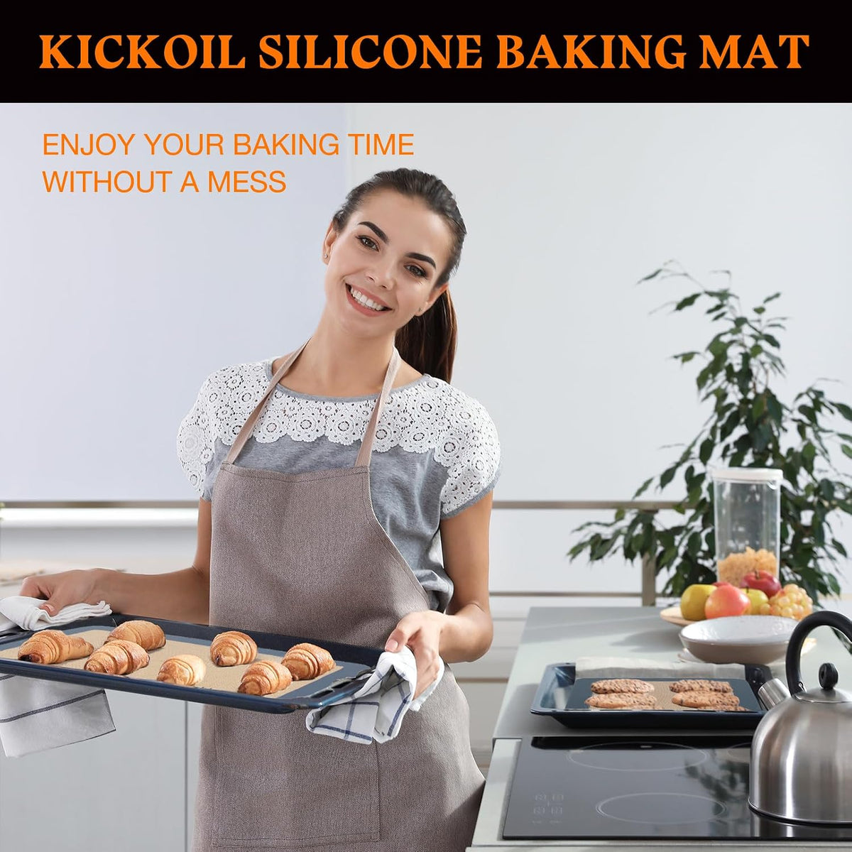 Silicone Baking Mats Set of 3, Non-Stick Reusable BPA-Free Oven Liners | Non Slip Silicone Baking Sheet for Cookies, Macarons, Bread and Pastry, 16.5'' x 11.6''(2 Half) &amp; 11.6' x 8,5''(1 Quarter)