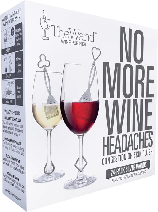 PureWine Wine Wands Purifier, 24 Wine Filters Remover Histamines Sulfite - May Reduce and Alleviate Wine Allergies & Sensitivities - Restores Taste, Perfect Wine Pour, Gifting, Holiday (24 Pack)