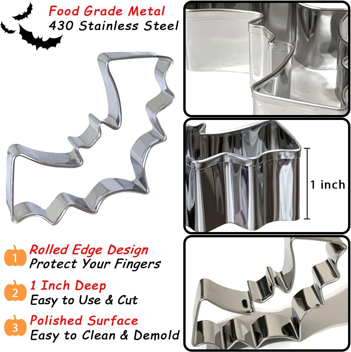 Halloween Cookie Cutters Set 7Pcs Large - Bat Pumpkin Magic Hat Cat Cookie Cutter