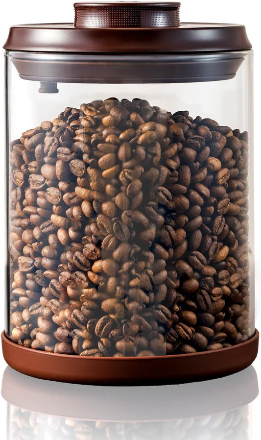 Large Coffee Canister 18 oz, Airtight Food Storage Container with Pop Lid, CO2-Release Valve, High Borosilicate Glass