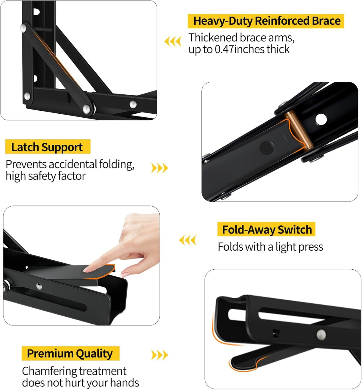 Folding Shelf Brackets, Collapsible Heavy Duty Shelf Brackets for Fold Down Desk, 12 Inch with 2 Pack, Black