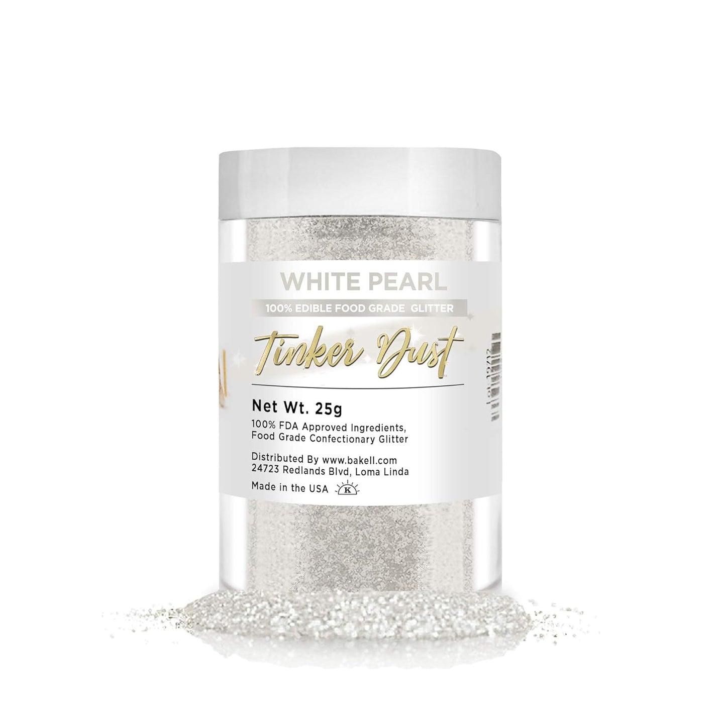 BAKELL White Edible Glitter, 25 Grams | TINKER DUST Edible Glitter | KOSHER Certified | 100% Edible 