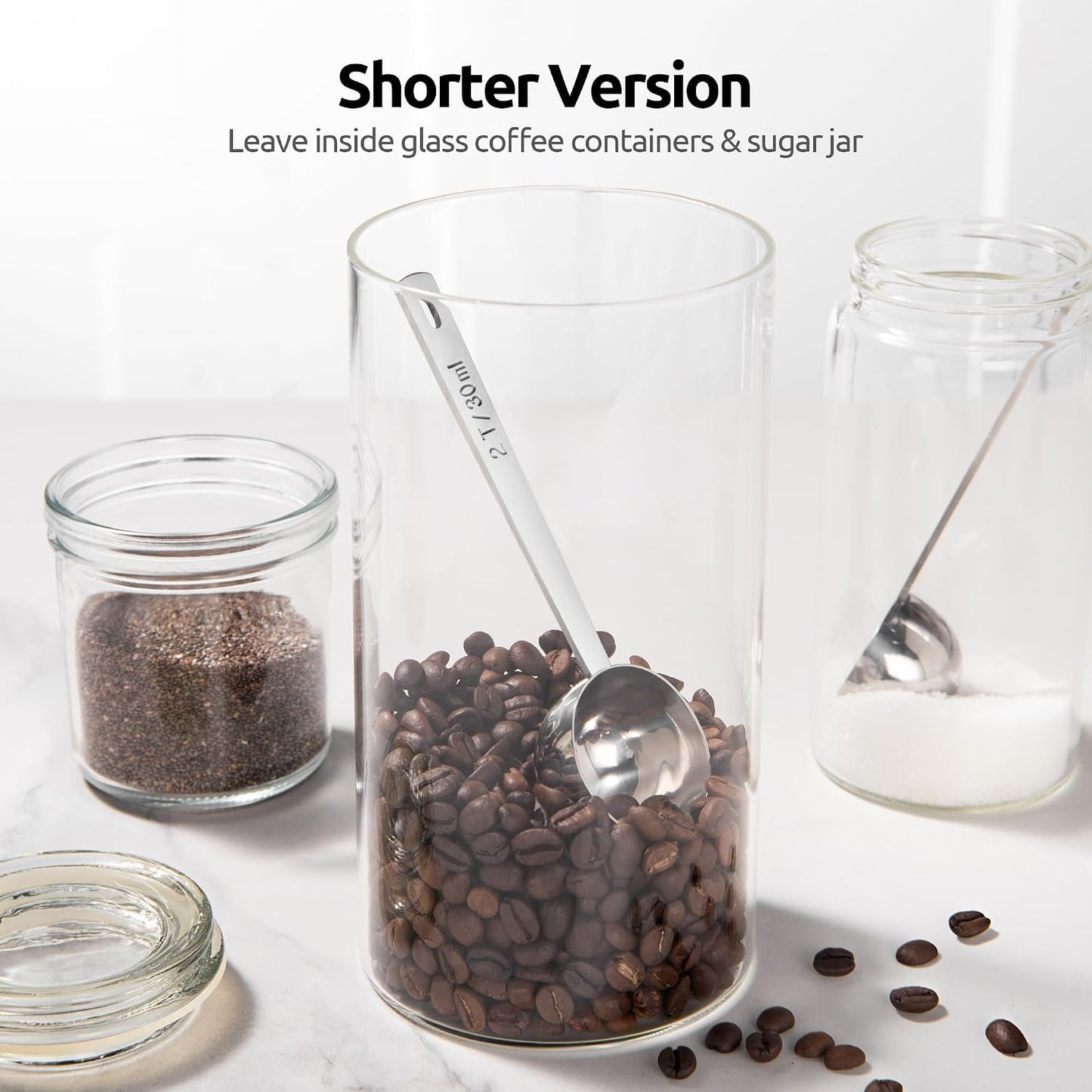 U-Taste Coffee Scoop 1&amp;2 Tablespoon, 4.3in Long Handle Tbsp Measuring Spoon | 18/8 Stainless Steel Tablespoon Scoop, Long Metal Coffee Spoon Scooper, Coffee Meansure Scoop for Ground Coffee Bean Espresso