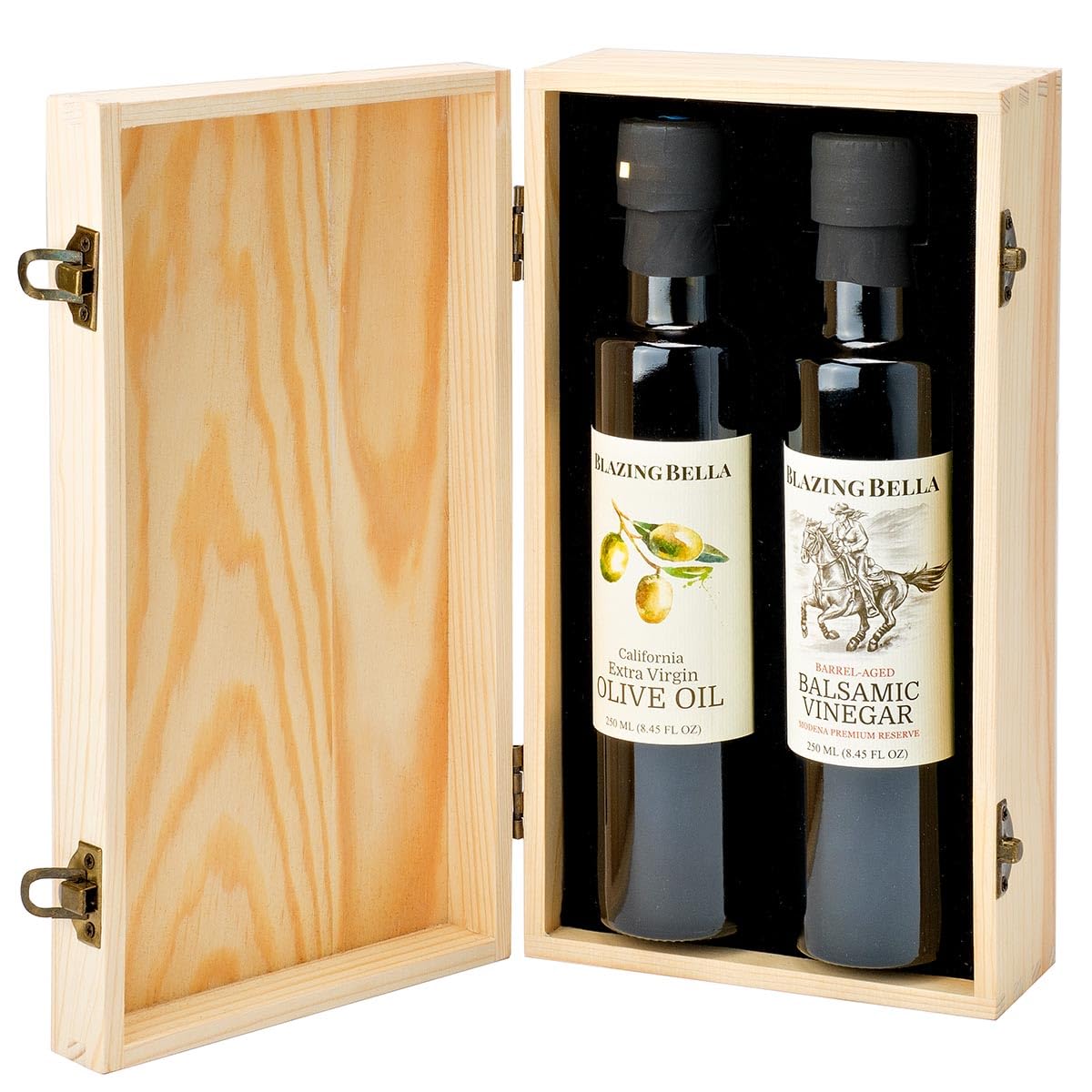 Blazing Bella Olive Oil and Balsamic Vinegar Gift Set – Traditional Aged Balsamic Vinegar &amp; Extra Virgin Olive Oil (2 x 250ml) – Gourmet Gift Set in Signature Wooden Box