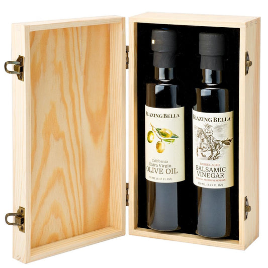 Blazing Bella Olive Oil and Balsamic Vinegar Gift Set – Traditional Aged Balsamic Vinegar &amp; Extra Virgin Olive Oil (2 x 250ml) – Gourmet Gift Set in Signature Wooden Box