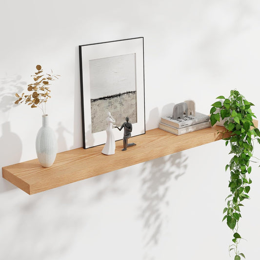Floating Shelves for Wall, USA-Sourced Oak Wood 48 Inch Long Wall Shelves, Natural Wooden Wall Mounted Picture Ledge Shelf,