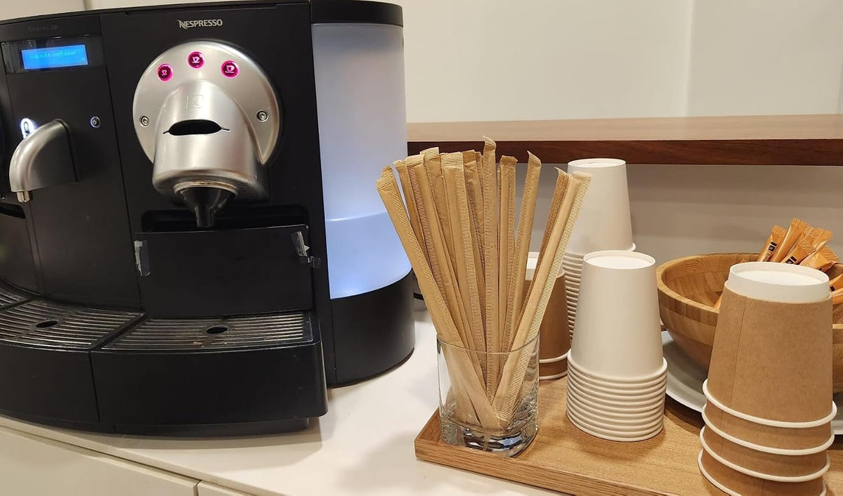 Gmark 7.5-Inch 1.8mm Individually Wrapped Wooden Coffee Stirrers (500 Count) - Heavy Duty Birch Wood Stir Sticks in Eco-Friendly Kraft Paper - Extra Long Disposable Beverage Mixers Tall Lattes GM1010
