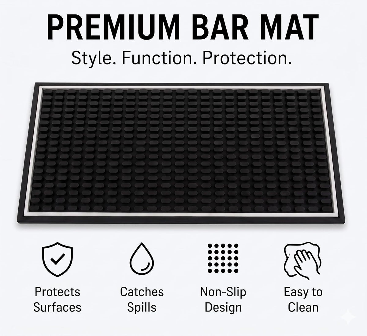 Highball &amp; Chaser Bar Mat 12in x 6in. 1cm Thick Durable and Stylish Bar Mat for Spills, Service Mat for Coffee, Bars, Restaurants CounterTop Dish Drying Mat, Glass Drying Mat (1 pack)