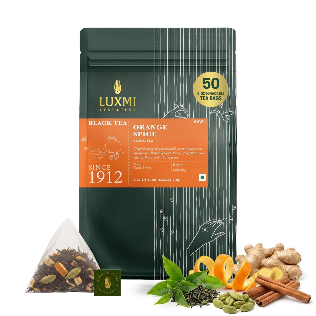 Luxmi Estates Orange Spice Darjeeling Black Tea for Caffeinated Morning Boost Natural Energy