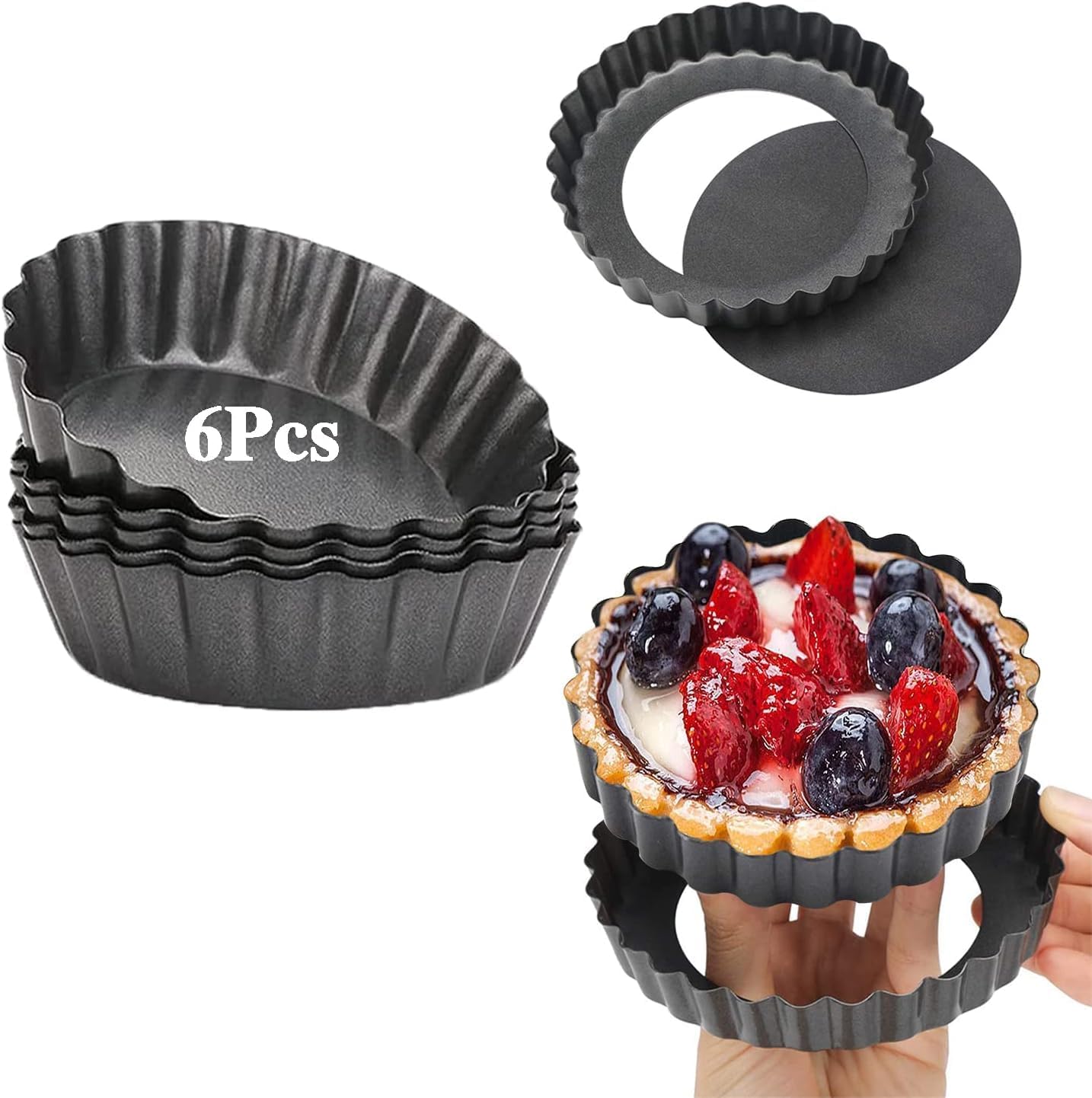 Tart Pans 4 Inch with Removable Bottom Fluted Pie Tart Pans, Round Non-Stick Pan Quiche Pan, for Bak