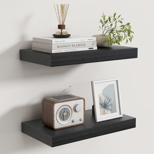 Floating Shelves for Wall, Real Wood Floating Shelf Set of 2, 8 Inch Deep Floating Shelves, Rustic Wood Wall Shelf for Home