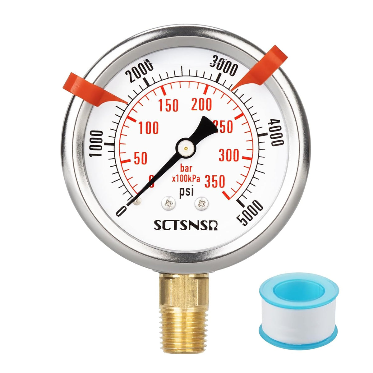 0 to 5000 Psi Hydraulic Pressure Gauge, Liquid Filled, 1/4" NPT