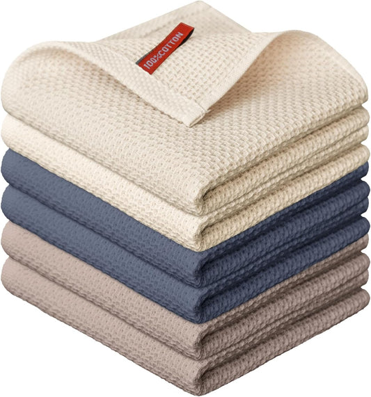 Artoid Mode 100% Cotton Beige Brown Dark Grey Waffle Weave Kitchen Dish Cloths, 12x12 Inch Ultra Soft Absorbent Quick Drying
