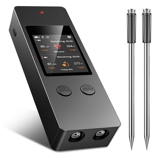 Smart Wireless Meat Thermometer, [2025 New ]，2 Upgraded Ultra-Thin Probe，No App＆Large HD Touch Screen，800FT Range，1000°F