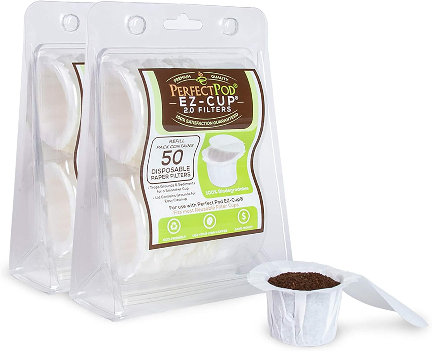 Perfect Pod EZ-Cup Disposable Paper Filters with Patented Lid Design for Reusable Coffee Pods (2)