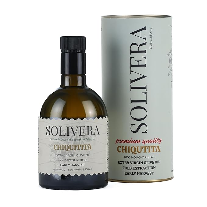 Solivera Chiquitita Extra Virgin Olive Oil Cold Pressed, Smooth & Subtle Flavor, 300+ High Polyphenols, Single-Origin Hand Picked Gourmet Organic Olive Oil – 16.8 fl. oz. (Chiquitita)