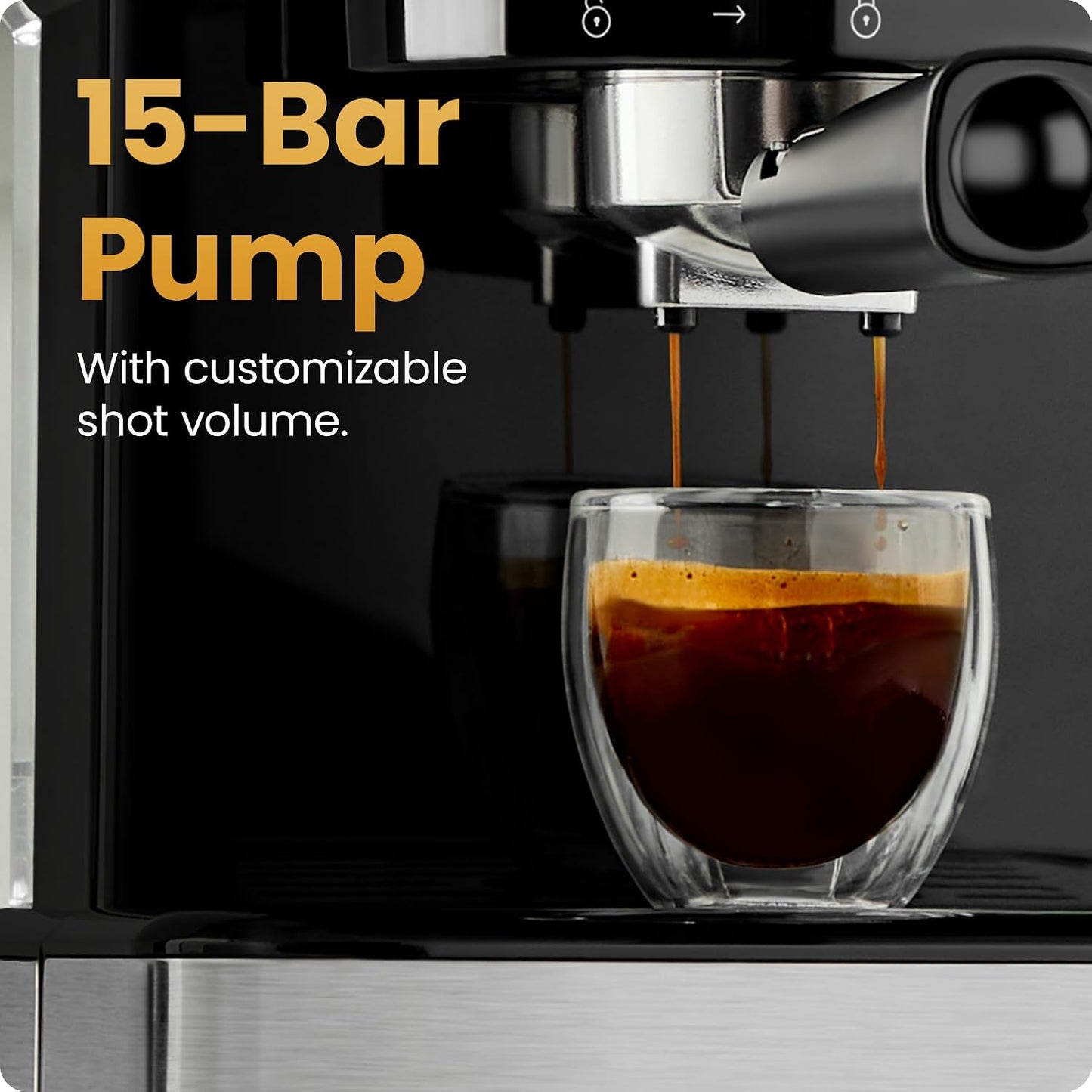 Chefman CraftBrew Espresso Machine, 15-Bar Pump Digital Espresso Maker w/Steam Wand for Latte &amp; Cappuccino, Compact Espresso Coffee Machine w/ 1.5L Removable Water Reservoir - Stainless Steel