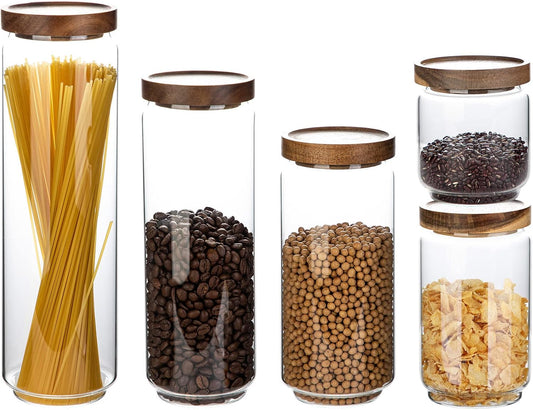 Glass Storage Containers Set, High Borosilicate Glass Jars with Wooden Lids Kitchen Food Canisters s for Coffee