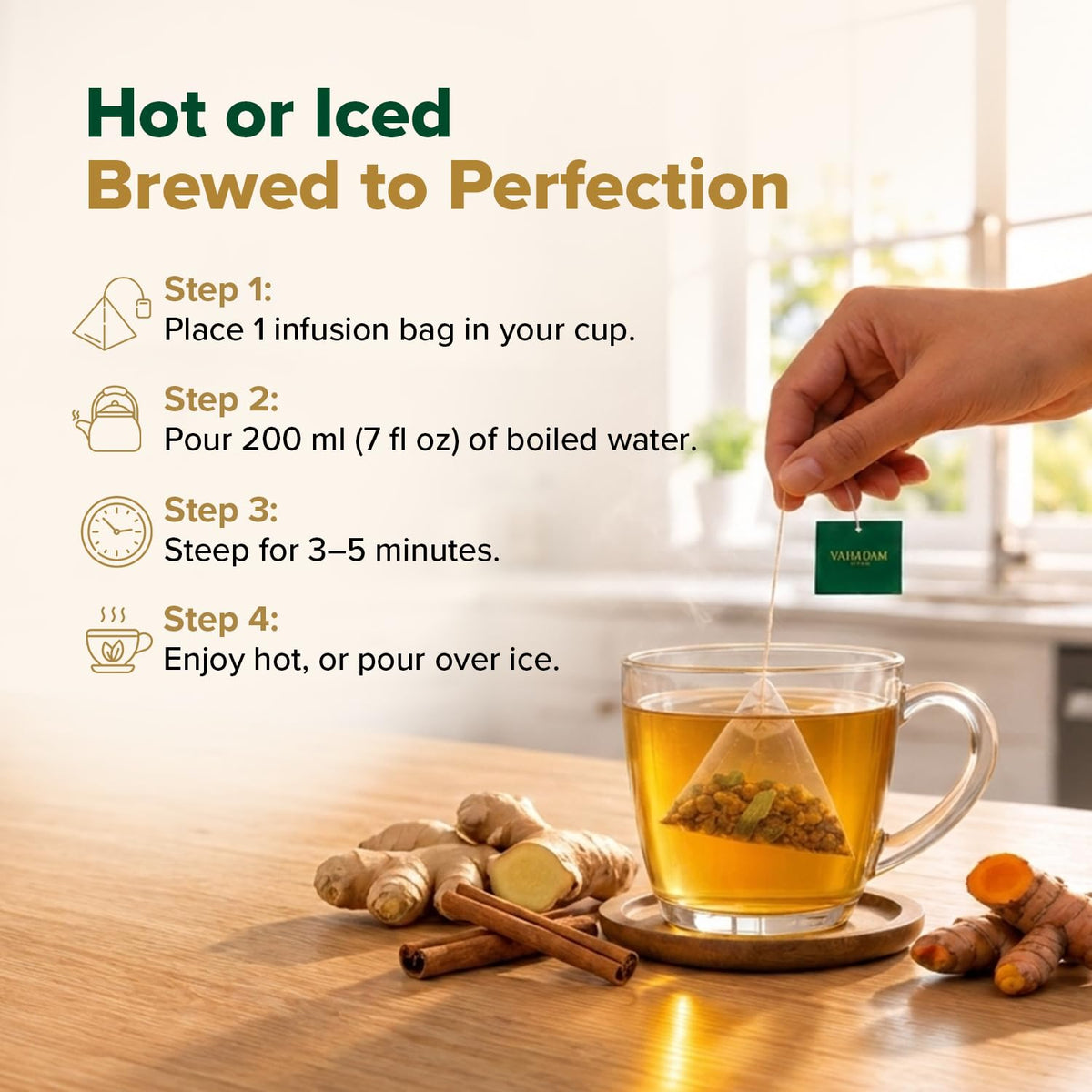 VAHDAM Turmeric Ginger Cinnamon Tea Bags with Black Pepper (100 Count)