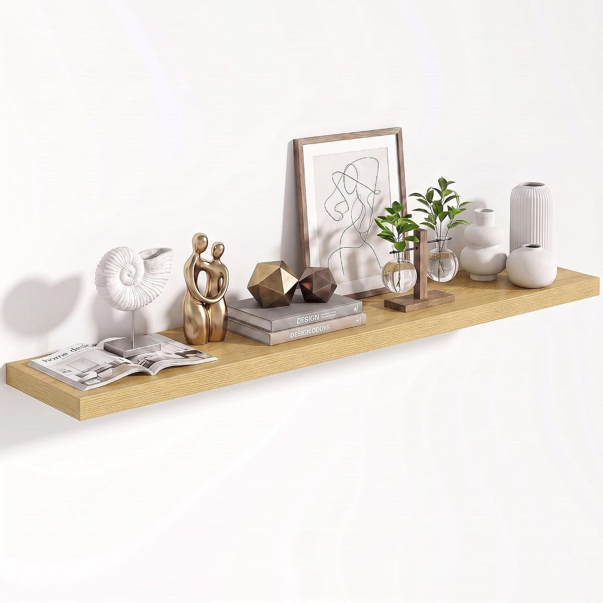 FLYJOE Floating Shelves for Wall, 48" W x 9.3" D x 1.5" H, Set of 1, Oak