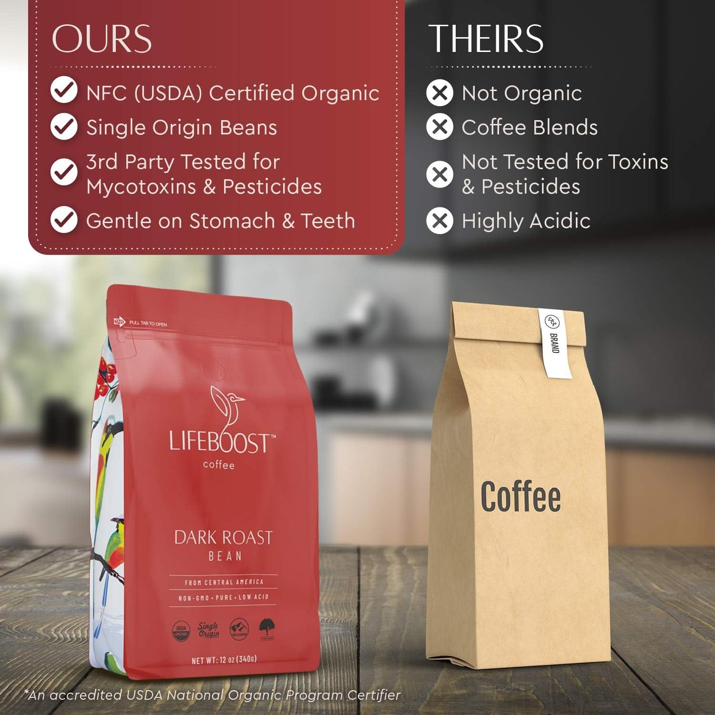 Lifeboost Dark Organic Coffee Beans - Single Origin Non-GMO Dark Roast Low Acid Coffee Beans - Third Party Tested For Mycotoxins &amp; Pesticides - Whole Bean - 12 Ounces