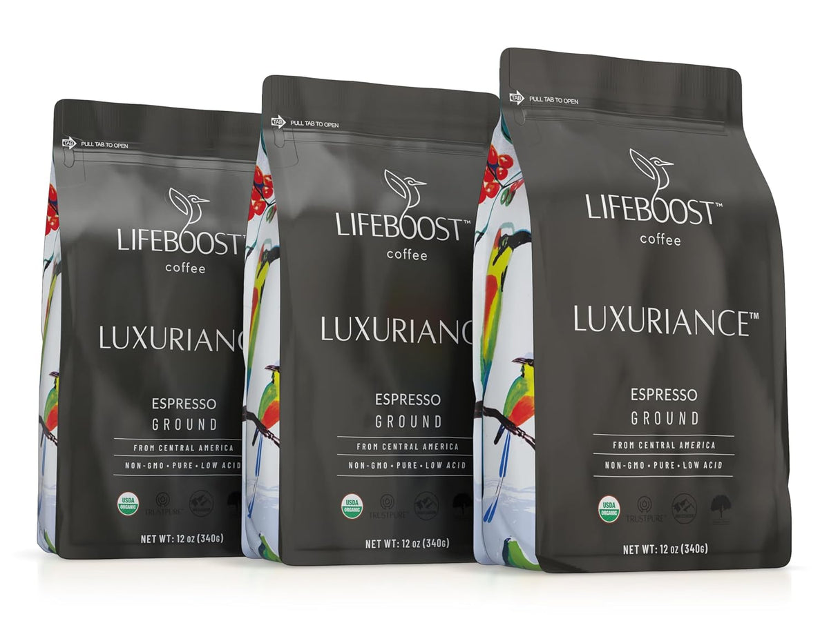 Lifeboost Espresso Ground Coffee - Non-GMO Low Acid Single Origin USDA Organic Espresso Coffee - Third Party Tested For Mycotoxins &amp; Pesticides (Espresso Ground, 12oz, Pack of 3)