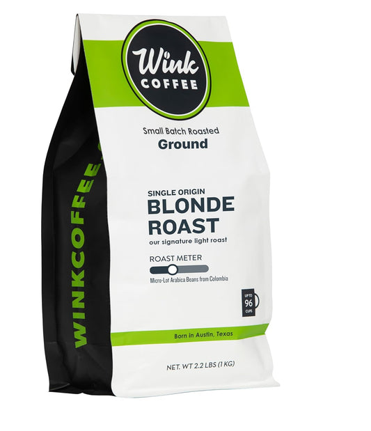 Wink Blonde Roast Ground Coffee, Large 2.2 Pound Bag, 100% Arabica Coffee Beans, Single Origin Colombian, Smooth, Light, and