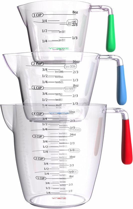 Vremi 3 Piece Plastic Measuring Cups Set - BPA Free Liquid Nesting Stackable Measuring Cups with Spout and Decorative Red