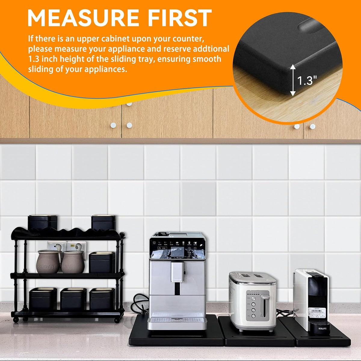 Wood Appliance Slider with 360' Wheels,14.5"D x 9.5"W Sliding Tray for Coffee Maker &amp; Heavy Kitchen Appliances,Countertop Appliance slider for Kitchen Appliance, Premium Wood Rolling Tray,No Assemble