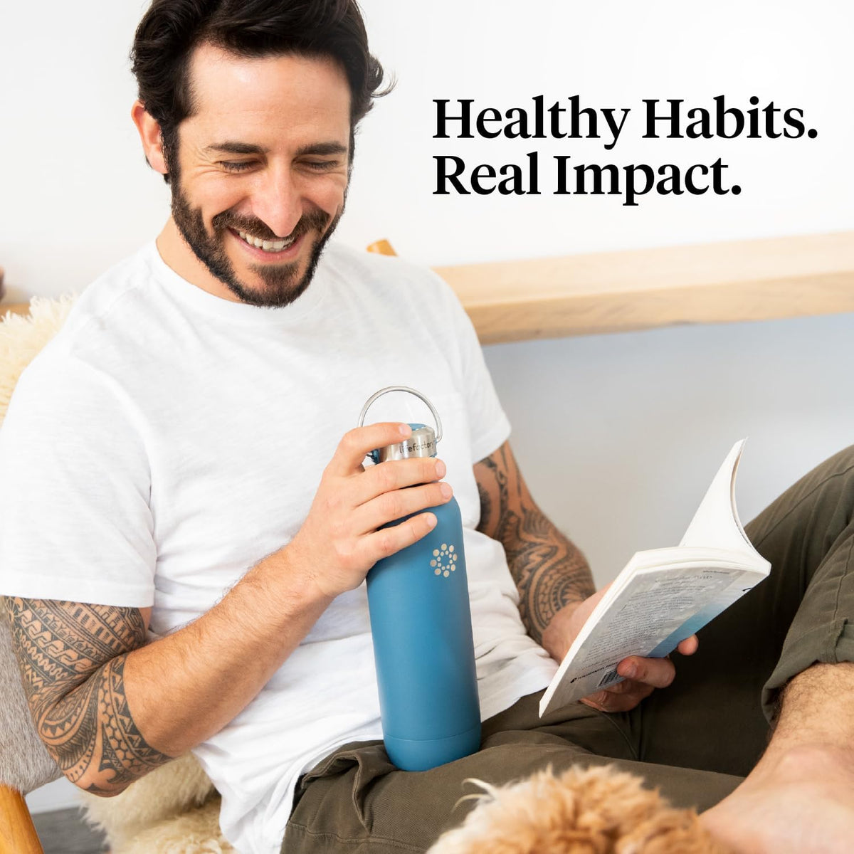 Lifefactory 16oz Stainless Steel Sports Bottle with Chug Cap, Dark Denim | Vacuum Insulated, Chug Cap, Carry Handle, BPA Free, Reusable, Dishwasher Safe