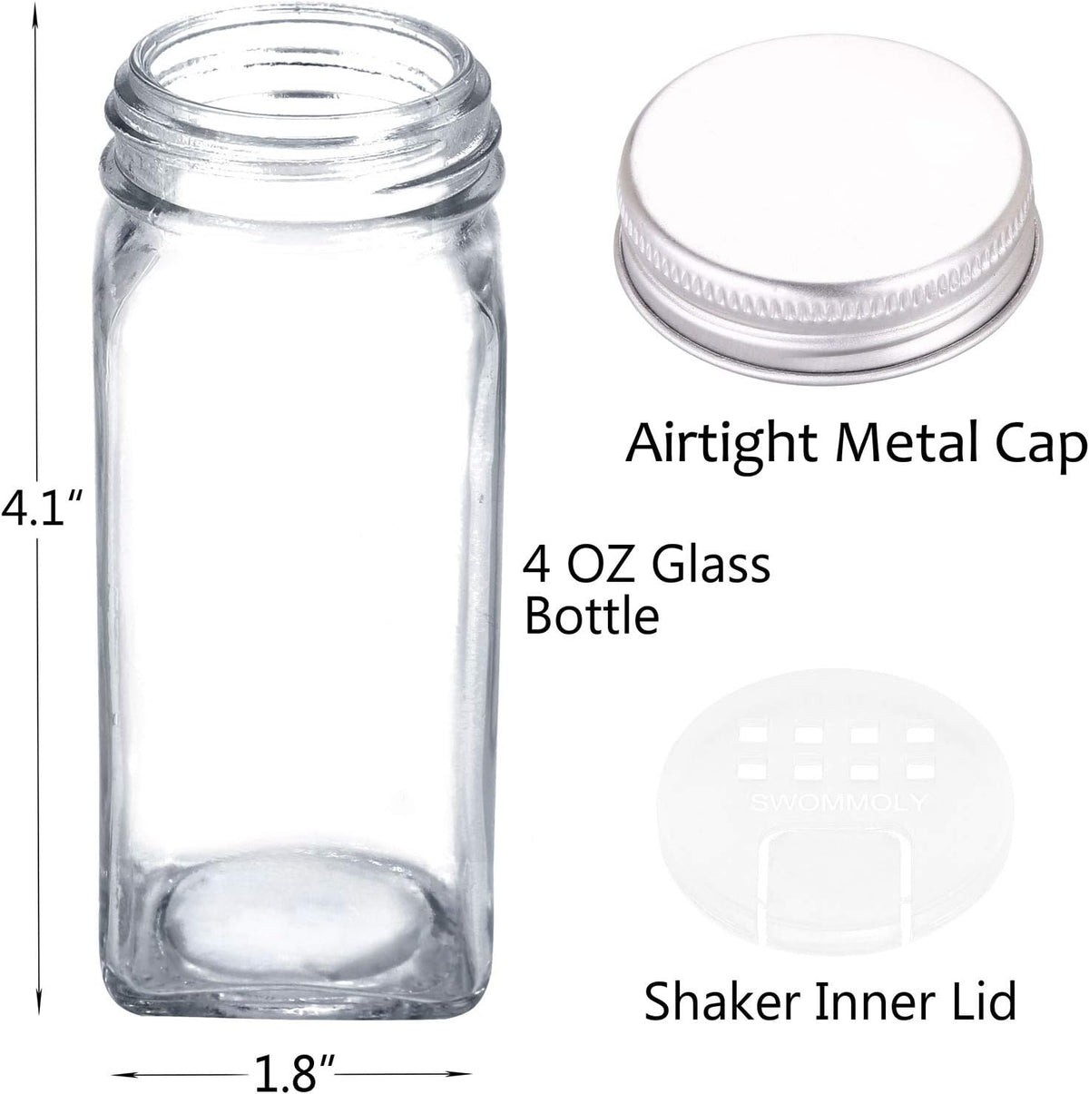 SWOMMOLY 42 Pcs 4 oz Glass Spice Jars with Shaker Lids and 703 Spice Labels