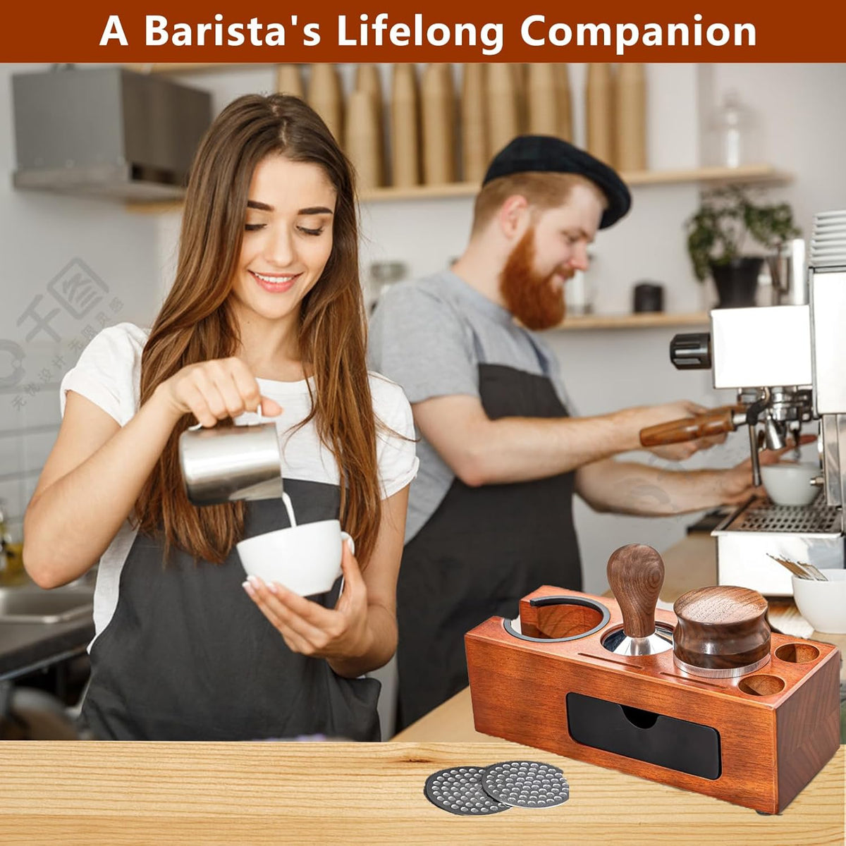 Espresso Tamping Station - 8 in 1 Espresso Coffee Organizer for Storage 51/53/54/58MM Espresso Tamper, Distributor, Portafilter &amp; Puck Screen Accessories, Wooden Tamper Station