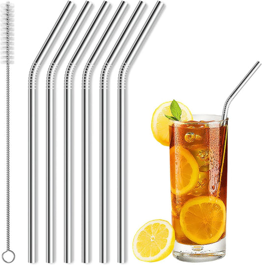 Acerich 6 Pcs Stainless Steel Straws, Reusable Metal Straws for 30 oz & 20 oz Tumblers Cups Mugs Cold Beverage, Free